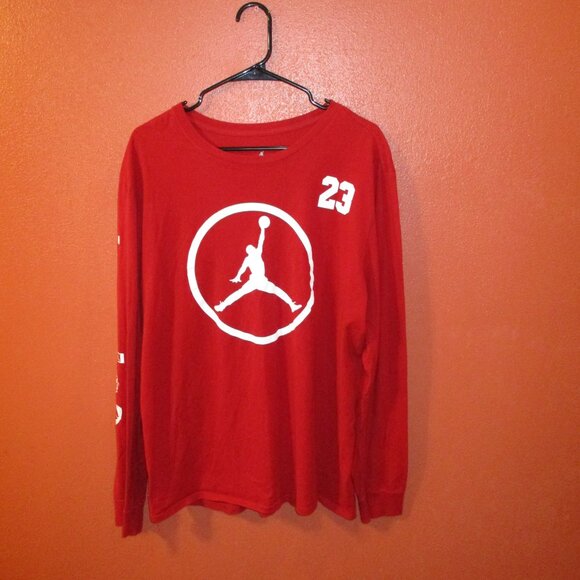 Jordan Men X Large Red White Basketball 23 Airman Long Sleeve Shirt - Picture 7 of 9